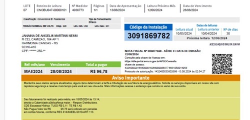 Cliente do bairro Harmonia recebeu fatura de maio