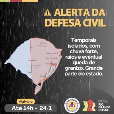 Defesa Civil alerta para temporais isolados nesta sexta-feira, 24