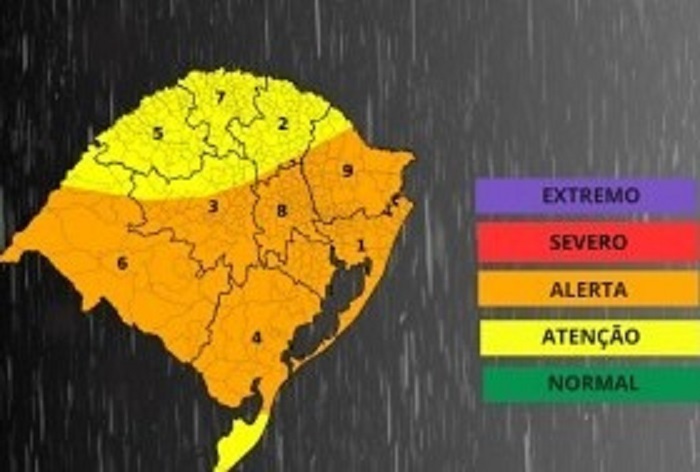 Previsão da condição meteorológica no Estado para os dias 11 a 13 de fevereiro tem alerta de temporal