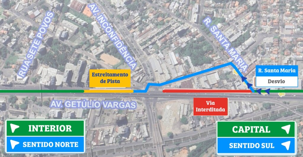 DNIT alerta para mudanças no trânsito na rua lateral sob o viaduto da Metrovel, na BR-116 nesta segunda-feira, 12, e terça-feira, 13