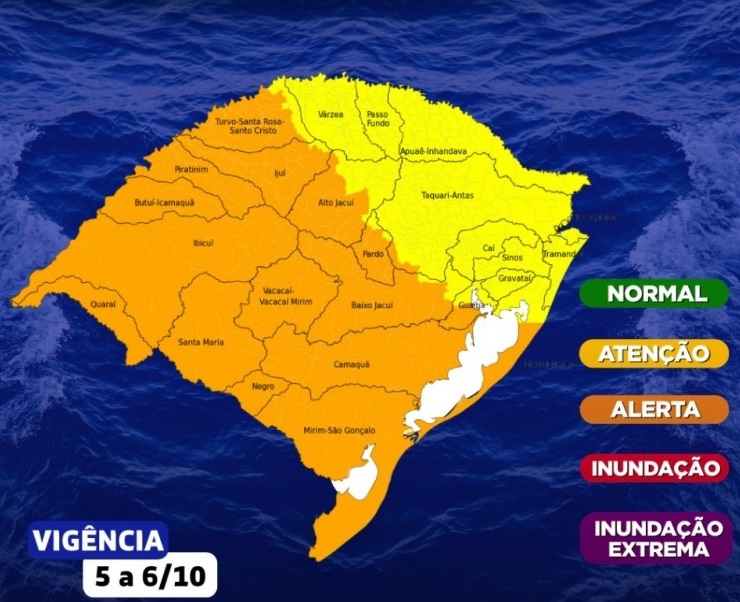 Defesa Civil estadual alerta para previsão de tempestades e de chuvas intensas em parte do RS a partir da tarde de domingo, 5